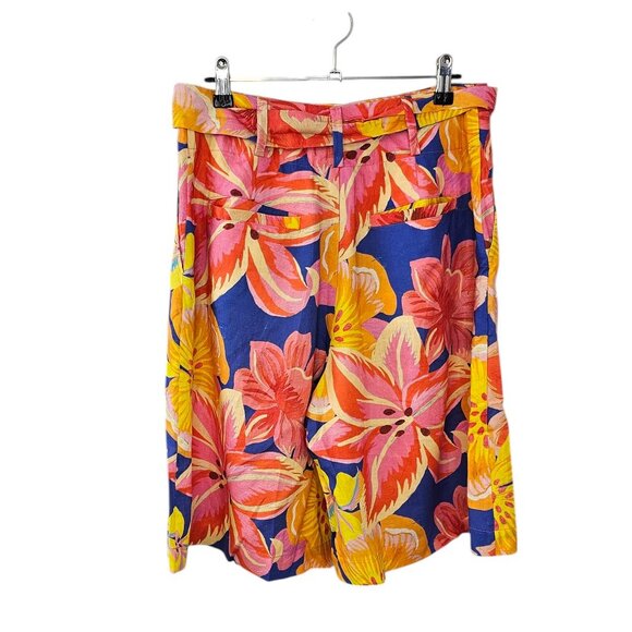 Farm Rio x Anthropologie Linen Blend Belted Floral Bermuda Shorts, Relaxed,Small - Picture 4 of 11